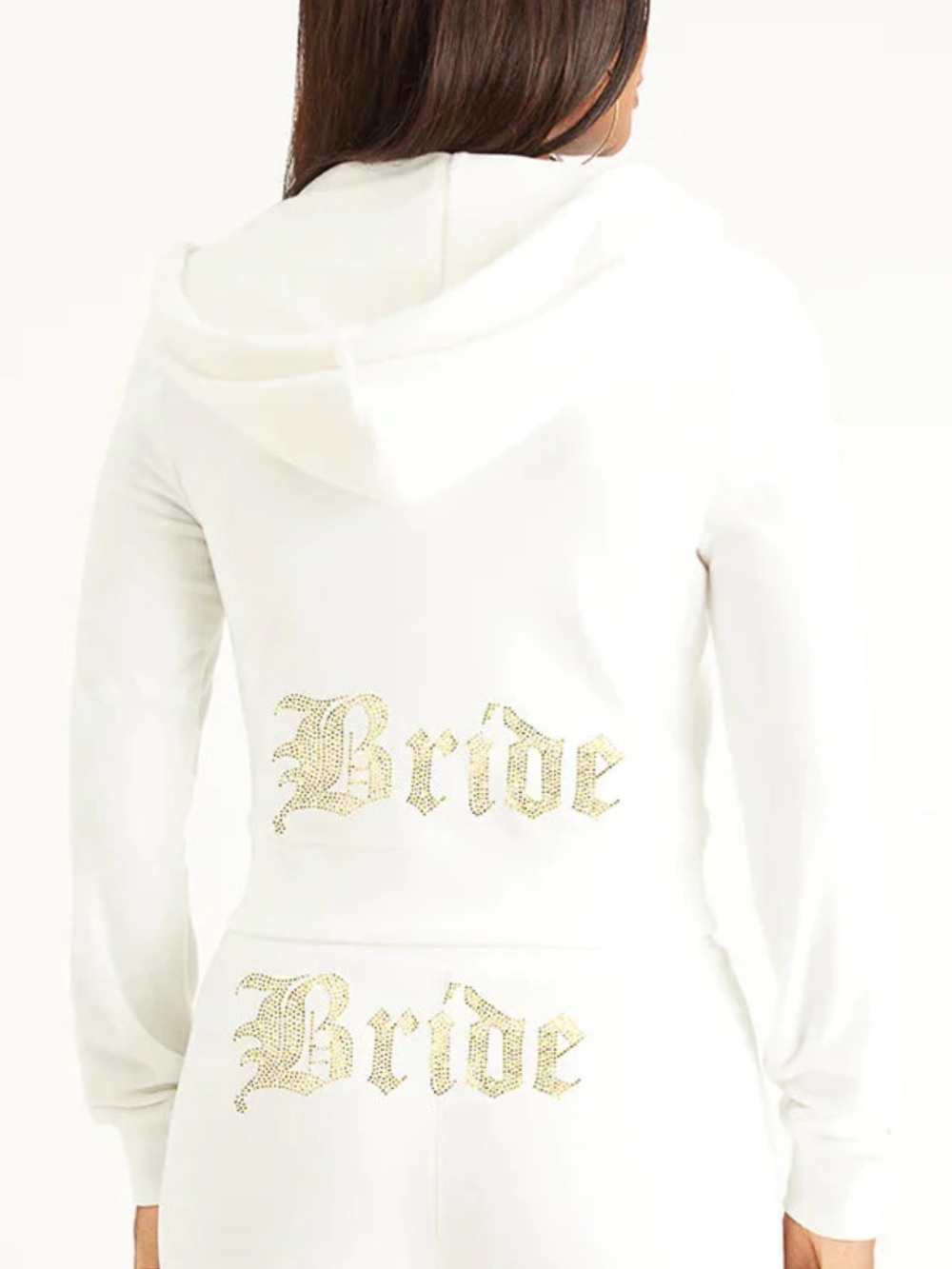 Juicy Couture White Hoodie & Sweatpants Set with Gold 'Bride' Rhinestone Logo